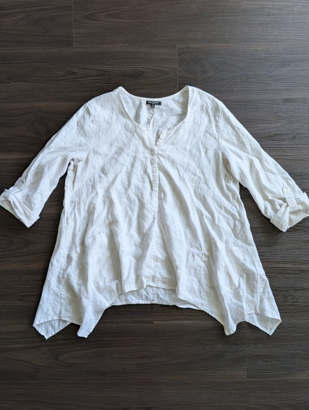 For Cynthia Natural White Linen Top 1X lagenlook Resort Summer Flowy Boho